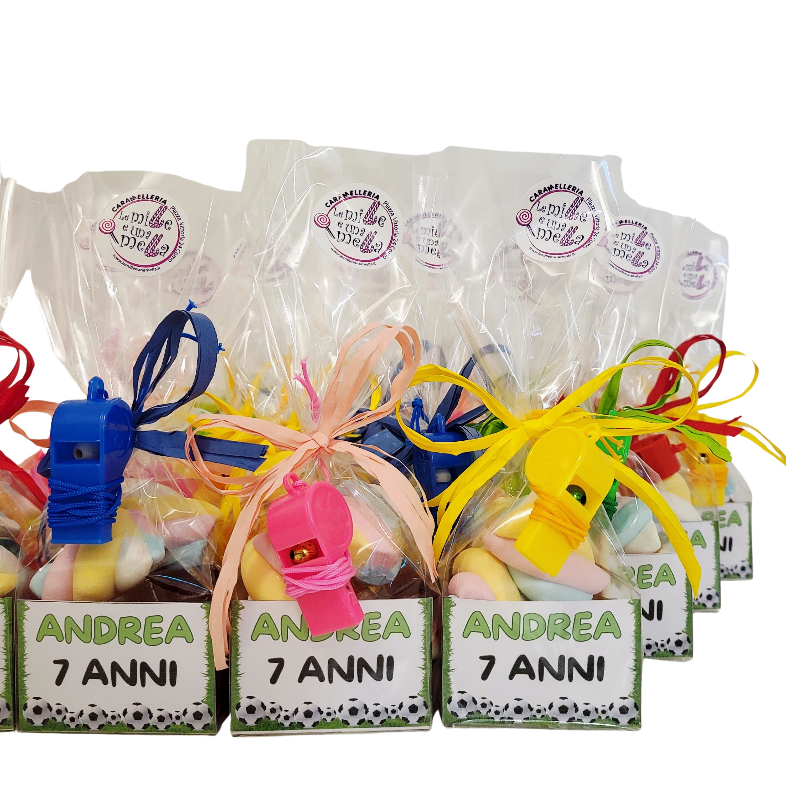sacchetti caramelle marshmallow a tema calcio con fischietto Le Mille e una Mella