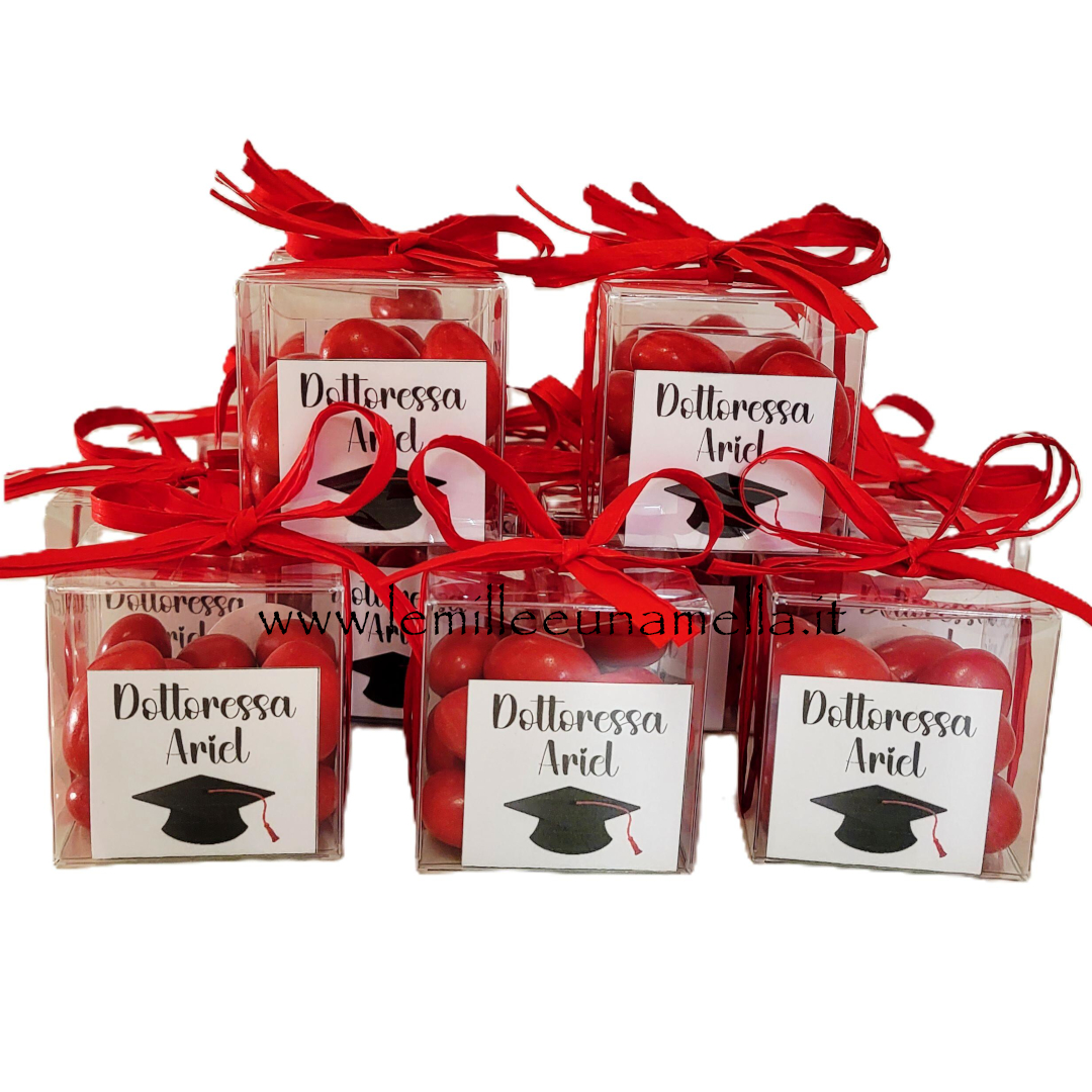 scatoline bomboniere Laurea  confetti rossi Buratti vendita online Le Mille e una Mella