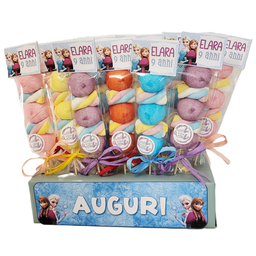 spiedini marshmallow compleanno regalini fine festa bambini Frozen vendita online Le Mille e una Mella
