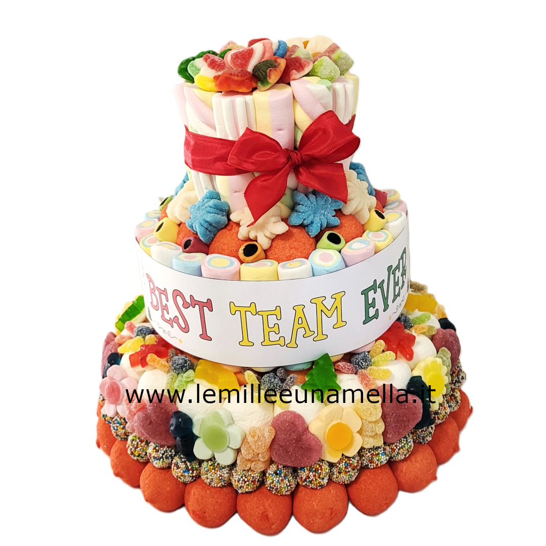 TORTA CARAMELLE MARSHMALLOW 3 PIANI COMPLEANNO BIRTHDAY BEST TEAM VENDITA ONLINE LE MILLE E UNA MELLA