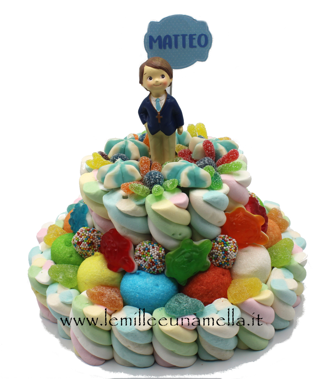 torta di caramelle e marshmallow Prima Comunione bambino vendita online Le Mille e una Mella