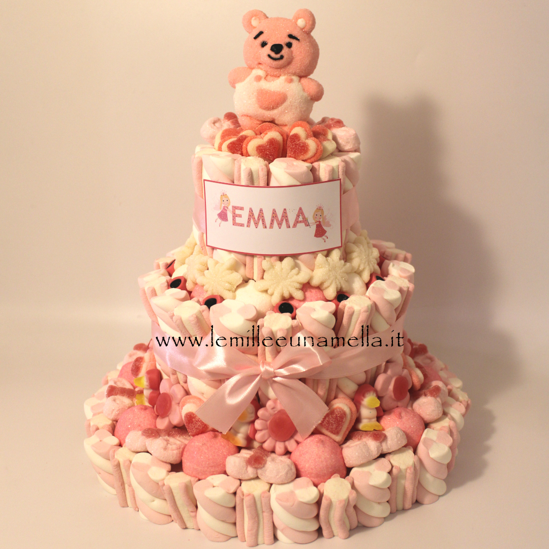 torta di caramelle e marshmallow Battesimo Nascita vendita online Le Mille e una Mella
