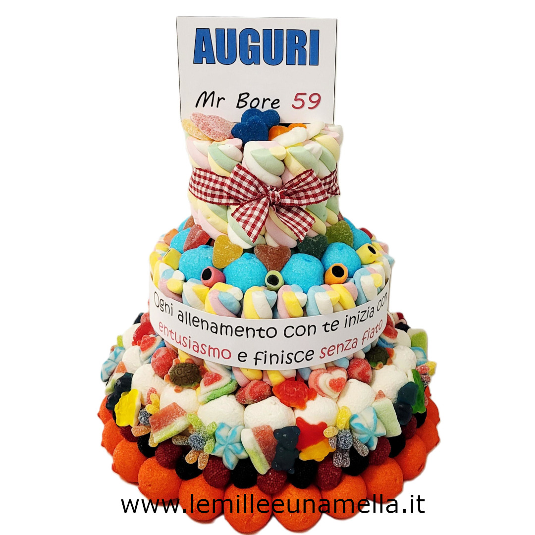 TORTA CARAMELLE MARSHMALLOW 3 PIANI COMPLEANNO BIRTHDAY VENDITA ONLINE LE MILLE E UNA MELLA