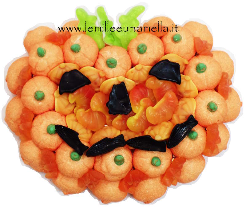torta di caramelle e marshmallow a forma di zucca Halloween vendita online Le Mille e una Mella