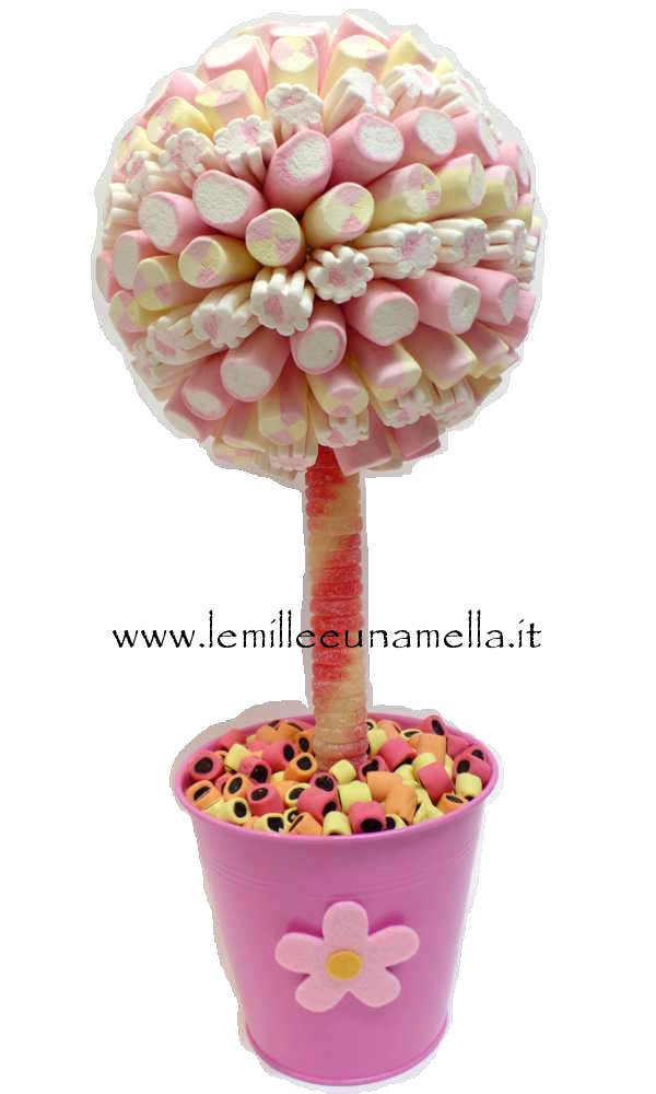 ALBERO DI CARAMELLE E MARSHMALLOW GRANDE ROSA