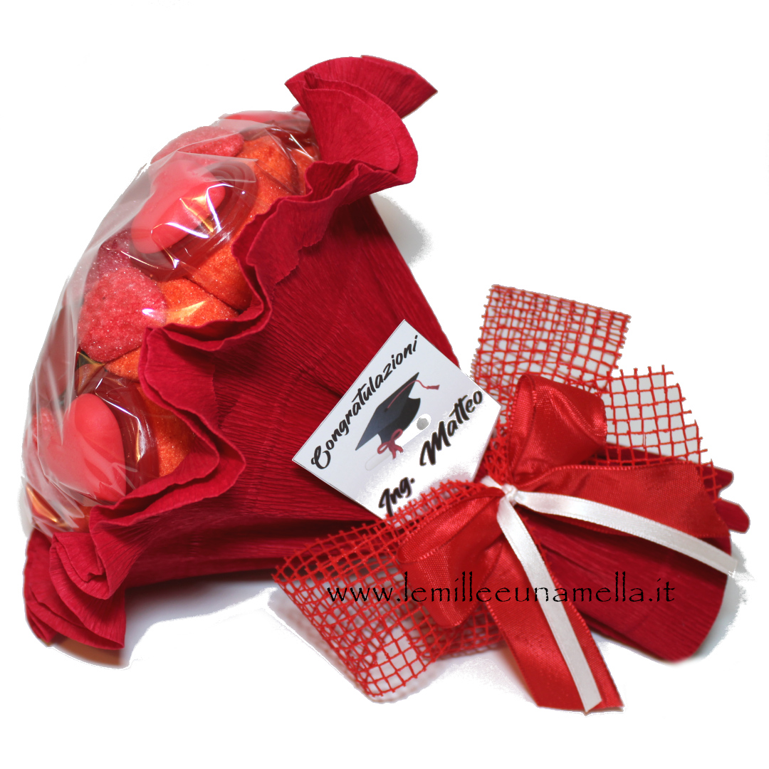 bouquet caramelle marshmallow rosso Laurea vendita online Le Mille e una Mella