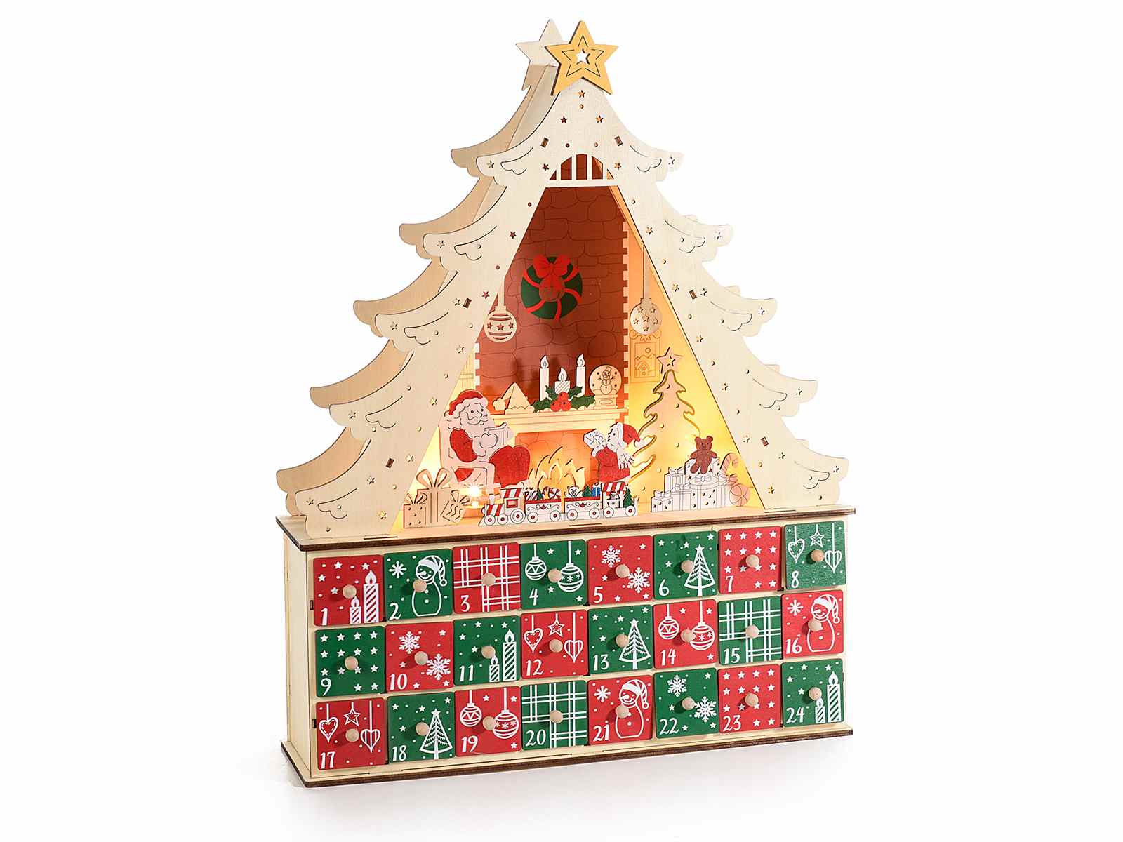 calendario Avvento in legno Albero Natale luci LED con dolcetti vendita online Le Mille e una Mella