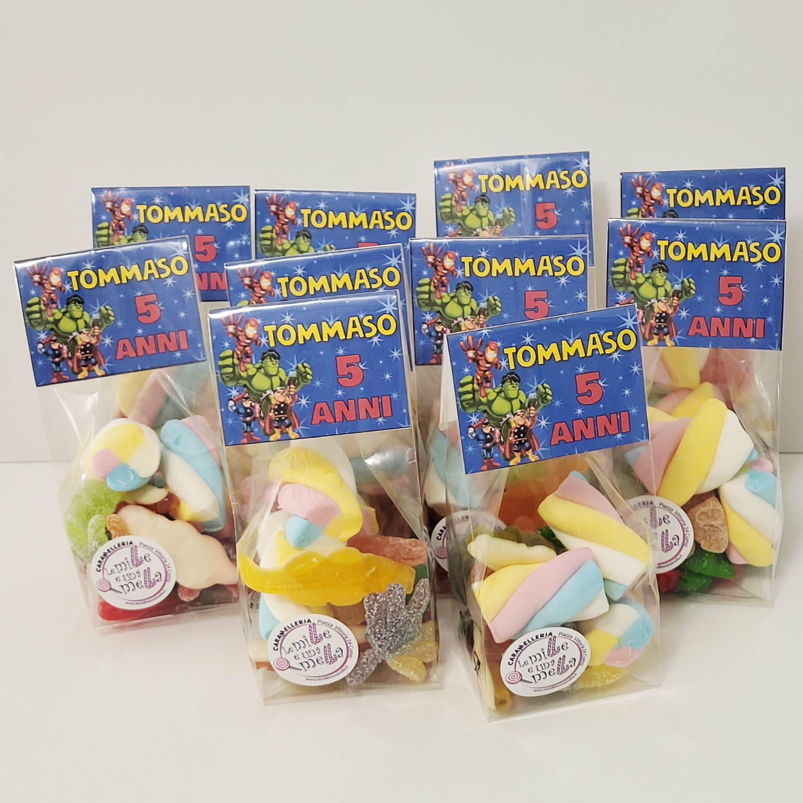 sacchettini caramelle marshmallow compleanno bambini Eroi Marvel vendita online Le Mille e una Mella