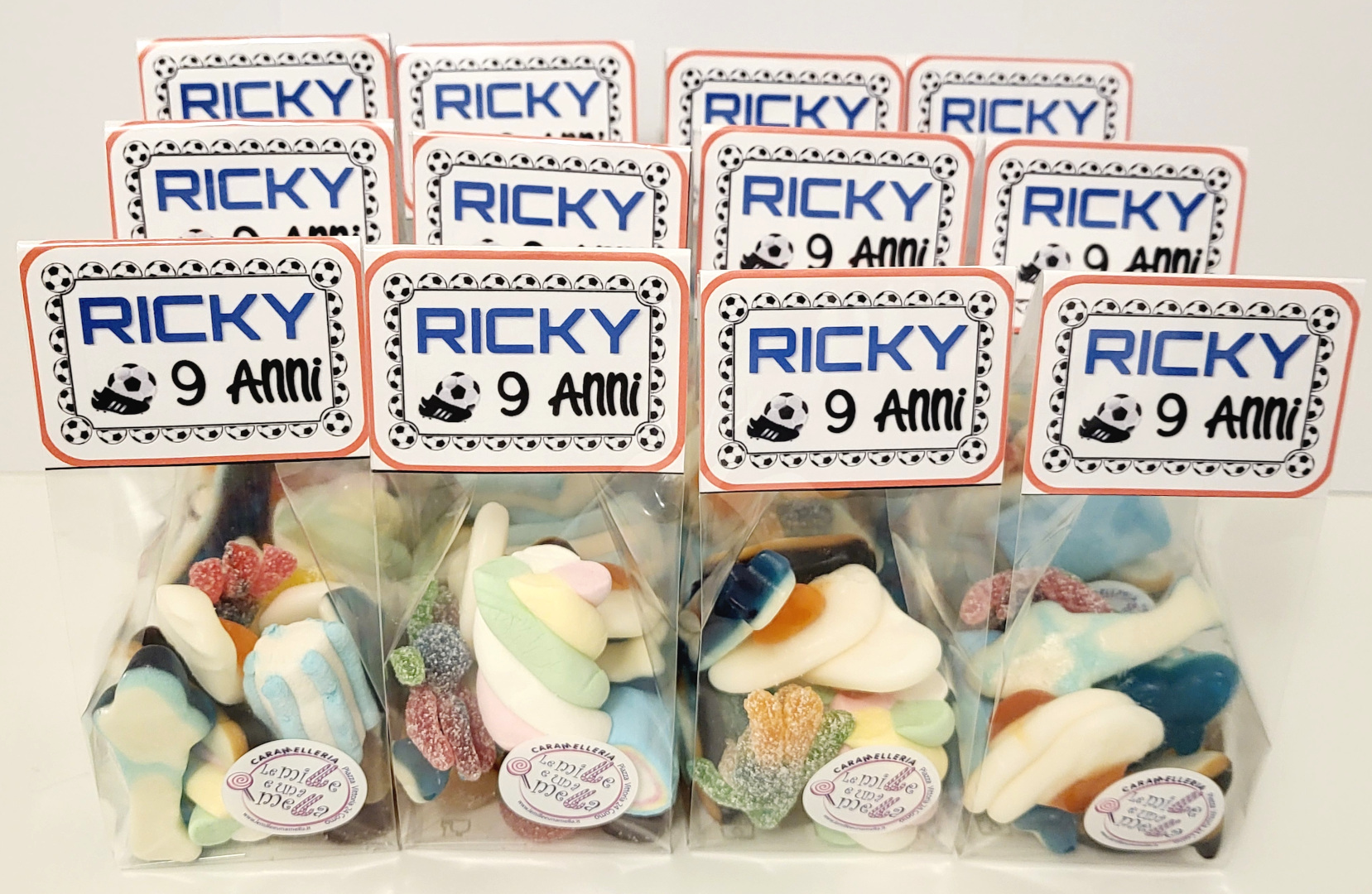sacchetti caramelle gommose marshmallow compleanno fine festa tema calcio vendita online Le Mille e una Mella