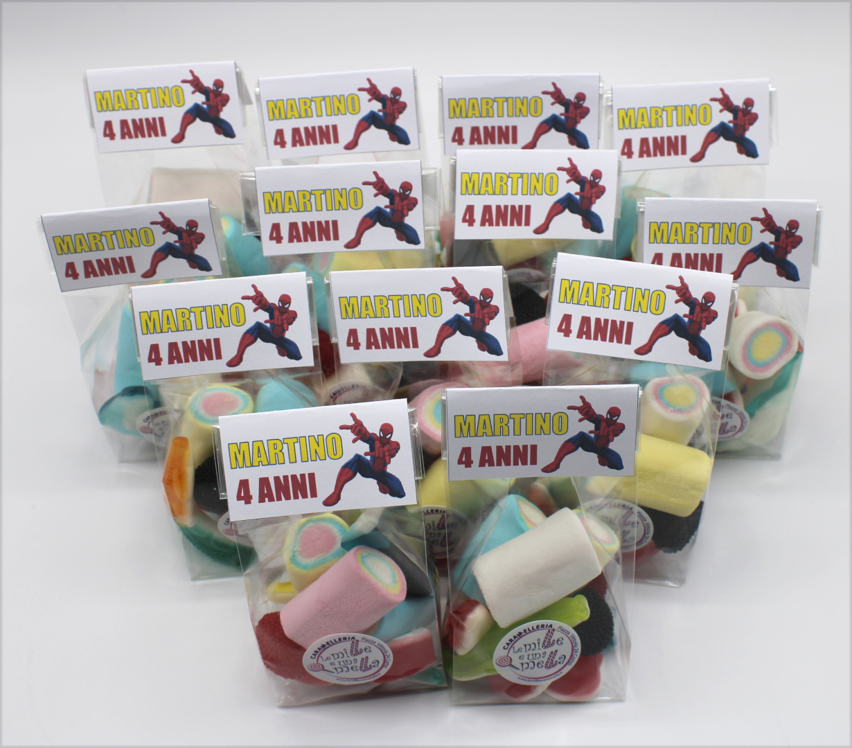 sacchetti caramelle gommose marshmallow compleanno fine festa Spiderman vendita online Le Mille e una Mella