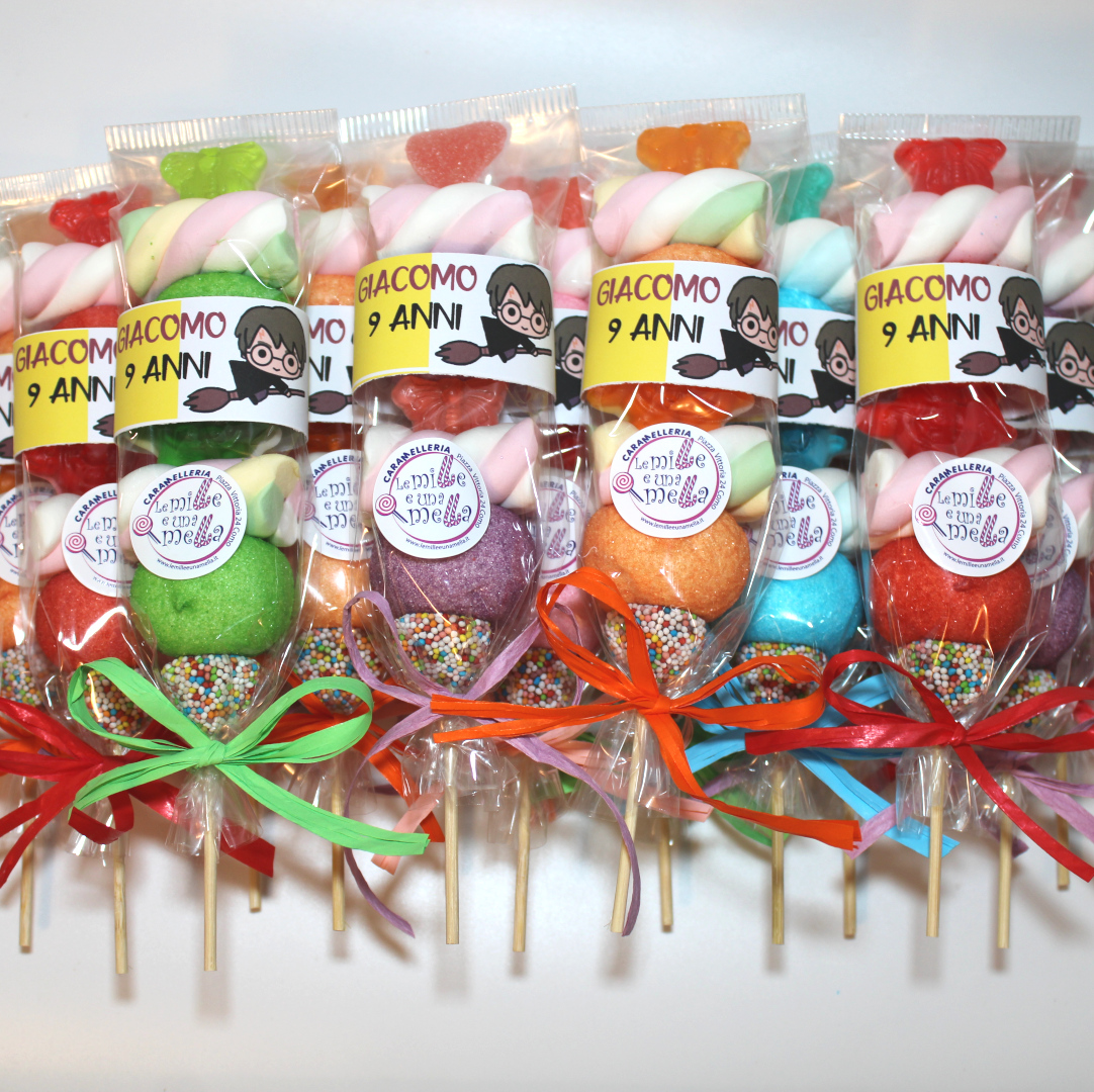 spiedini caramelle marshmallow regali fine festa compleanno bambini Harry Potter vendita online Le Mille e una Mella