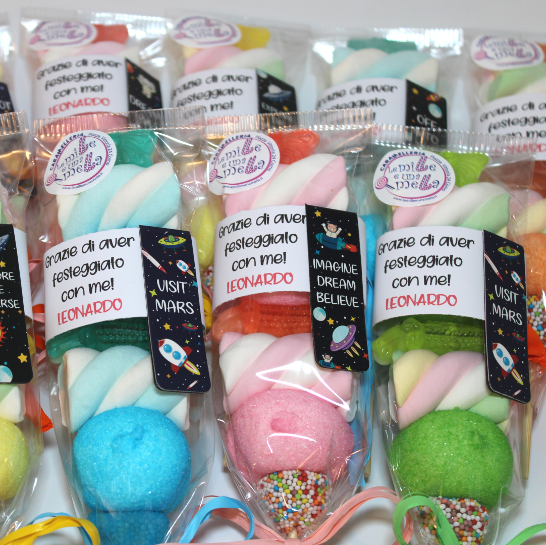 spiedini caramelle marshmallow compleanno bambini gadget fine festa vendita online Le Mille e una Mella