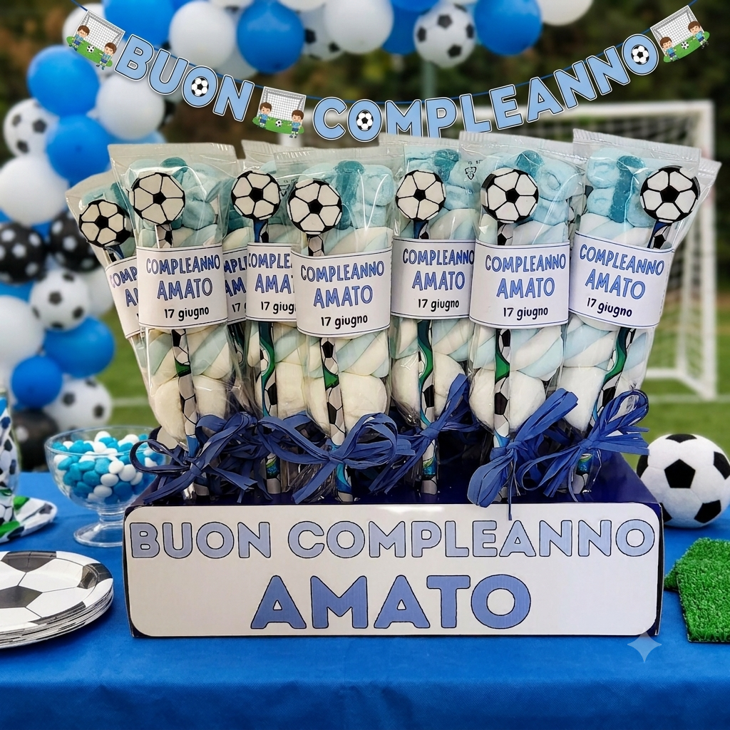 spiedini marshmallow compleanno bambini calcio matita