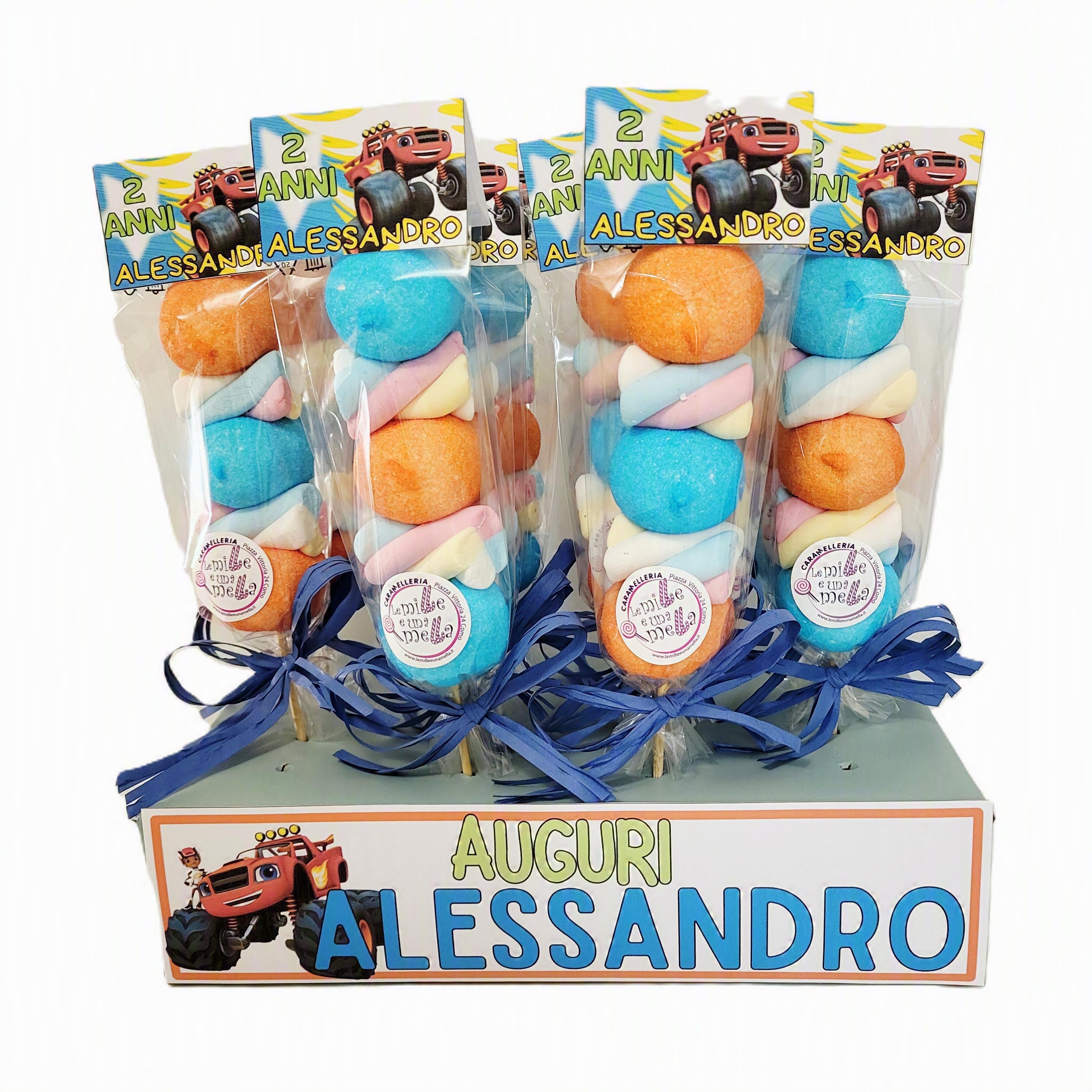spiedini marshmallow compleanno bambini regali fine festa Blaze Mega Macchine