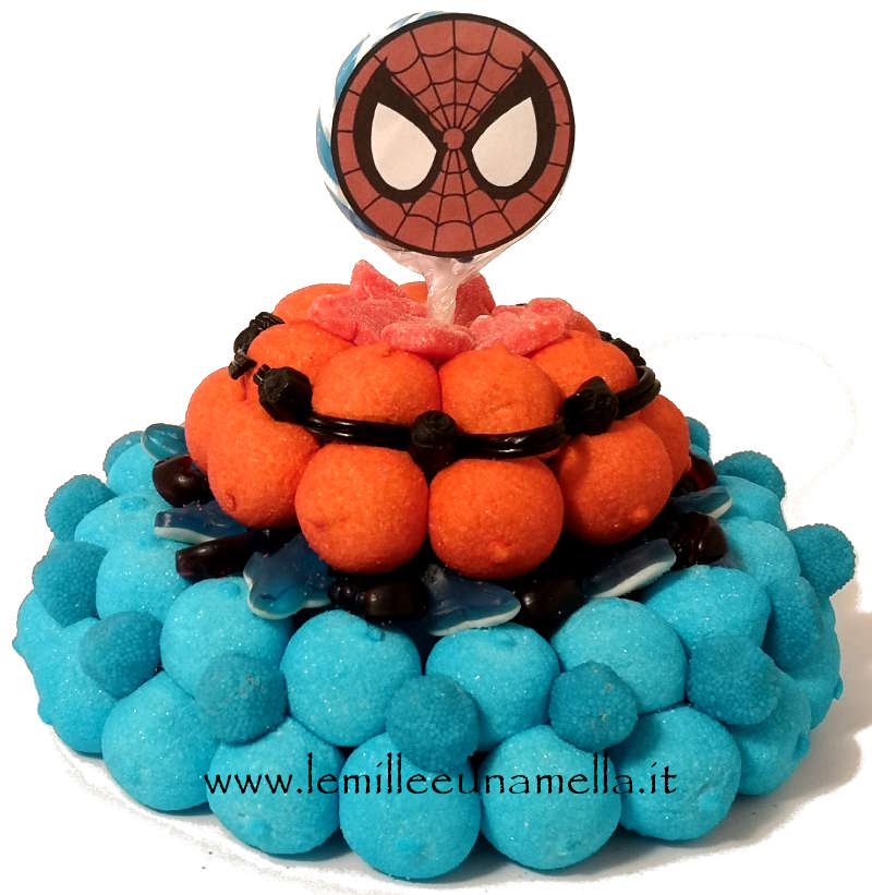 torta di caramelle e marshmallow per compleanno Spiderman, vendita online Le Mille e una Mella