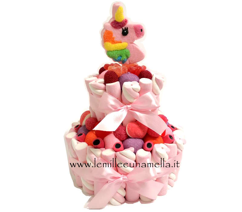 torta di caramelle e marshmallow per compleanno unicorno, vendita online Le Mille e una Mella