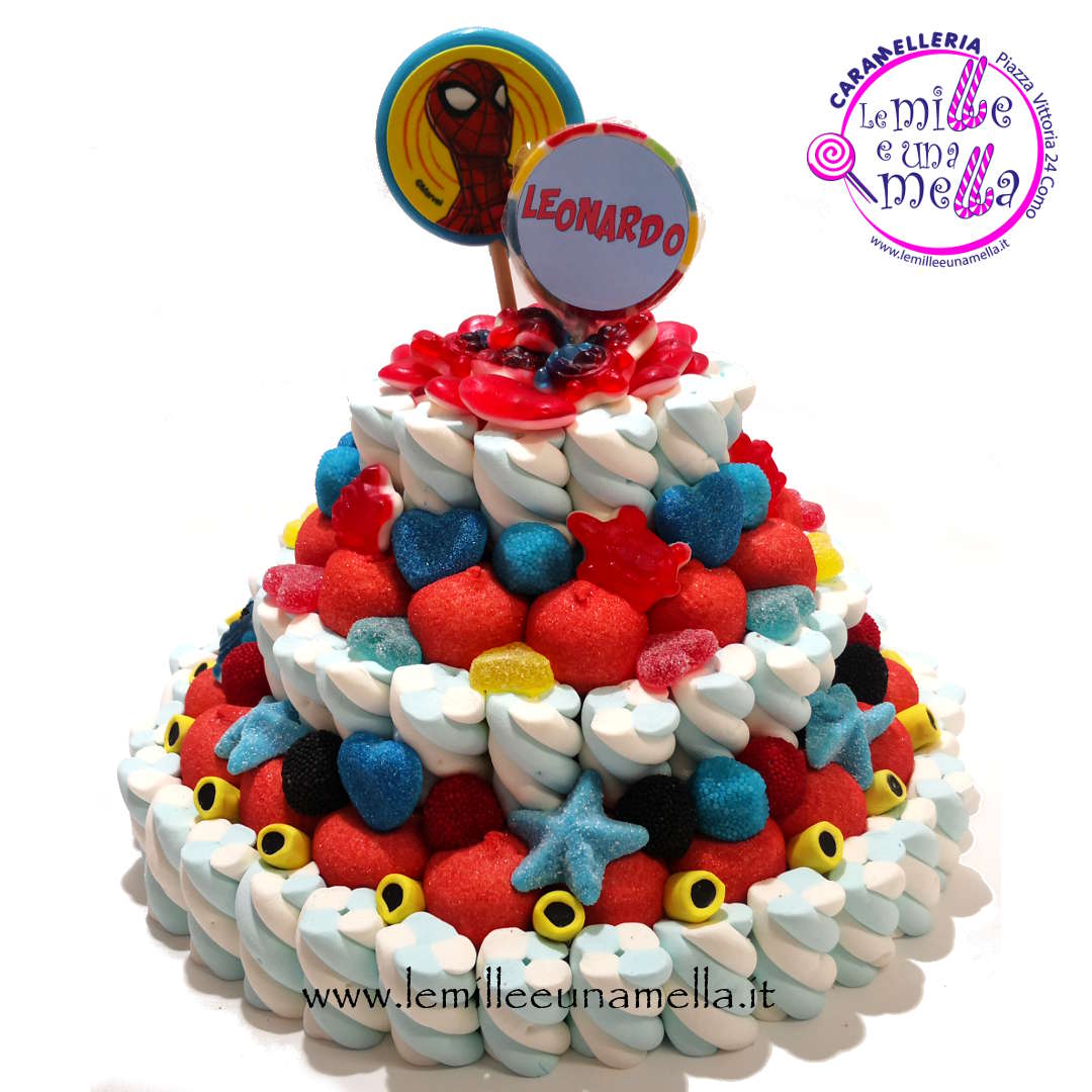 TORTA DI CARAMELLE A 3 PIANI - TEMA SPIDERMAN