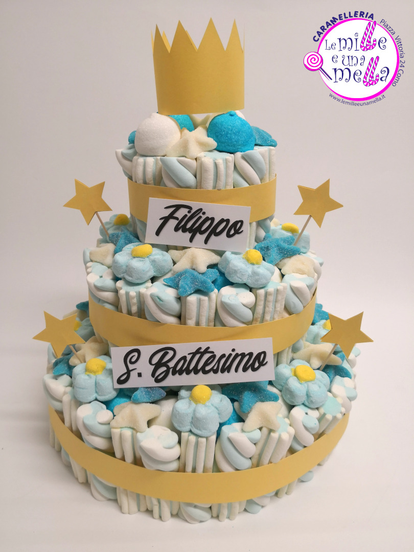 torta di caramelle e marshmallow per battesimo, vendita online Le Mille e una Mella