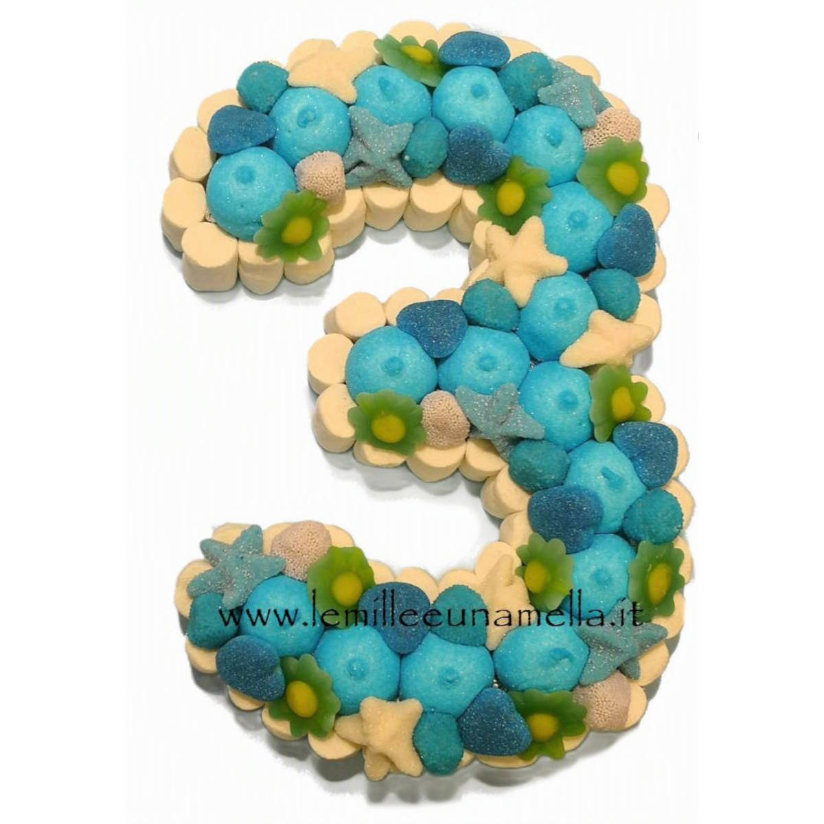 torta di caramelle e marshmallow a forma di numero per compleanno, vendita online Le Mille e una Mella
