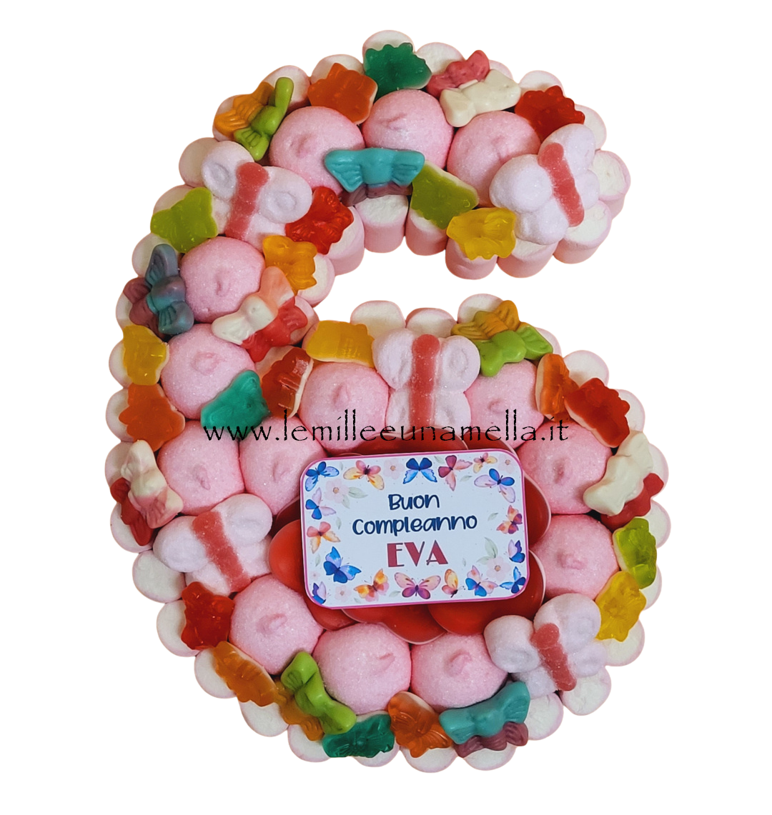 torta di caramelle e marshmallow a forma di numero per compleanno, vendita online Le Mille e una Mella