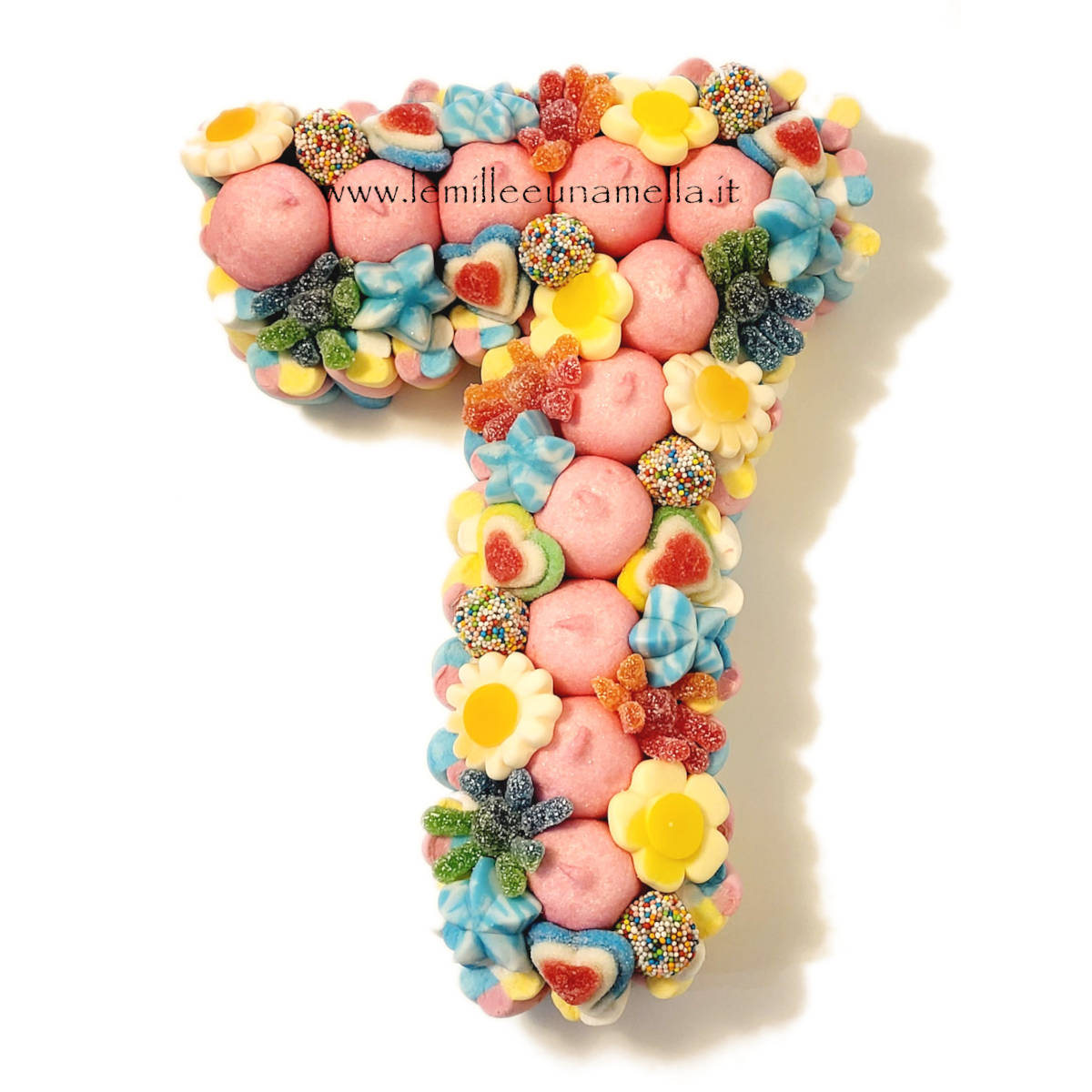 torta di caramelle e marshmallow a forma di numero per compleanno, vendita online Le Mille e una Mella