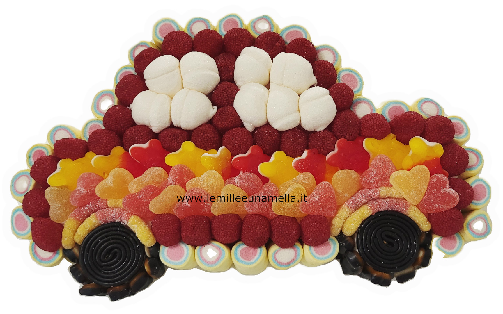 torta di caramelle e marshmallow a forma di macchina per compleanno, vendita online Le Mille e una Mella