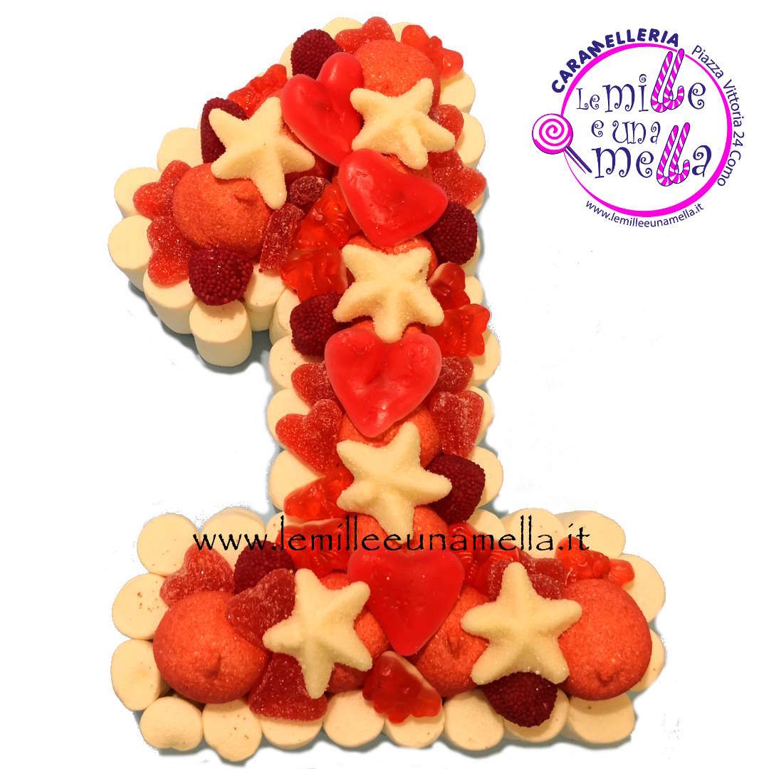 torta di caramelle e marshmallow a forma di numero per compleanno, vendita online Le Mille e una Mella