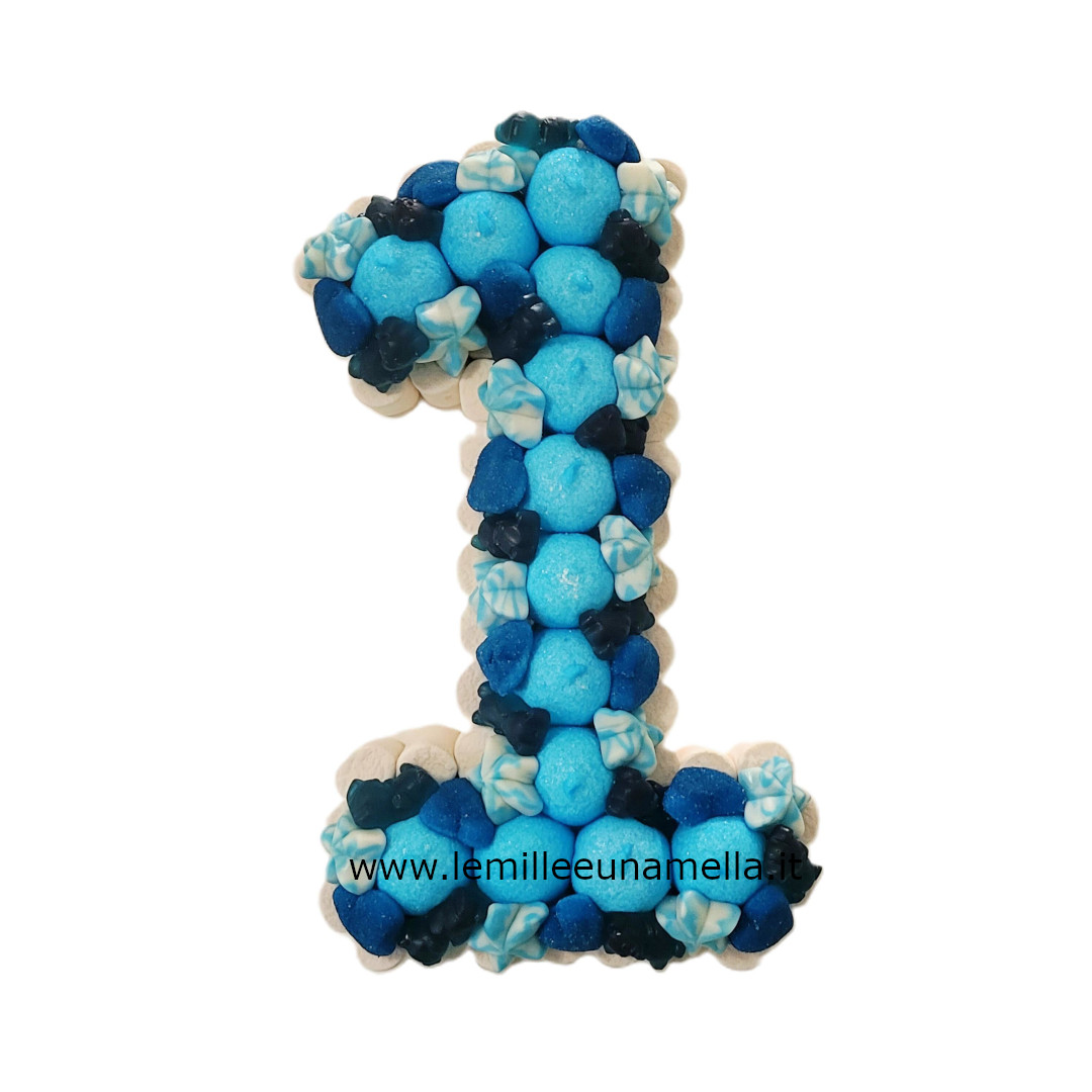 torta di caramelle e marshmallow a forma di numero per compleanno, vendita online Le Mille e una Mella