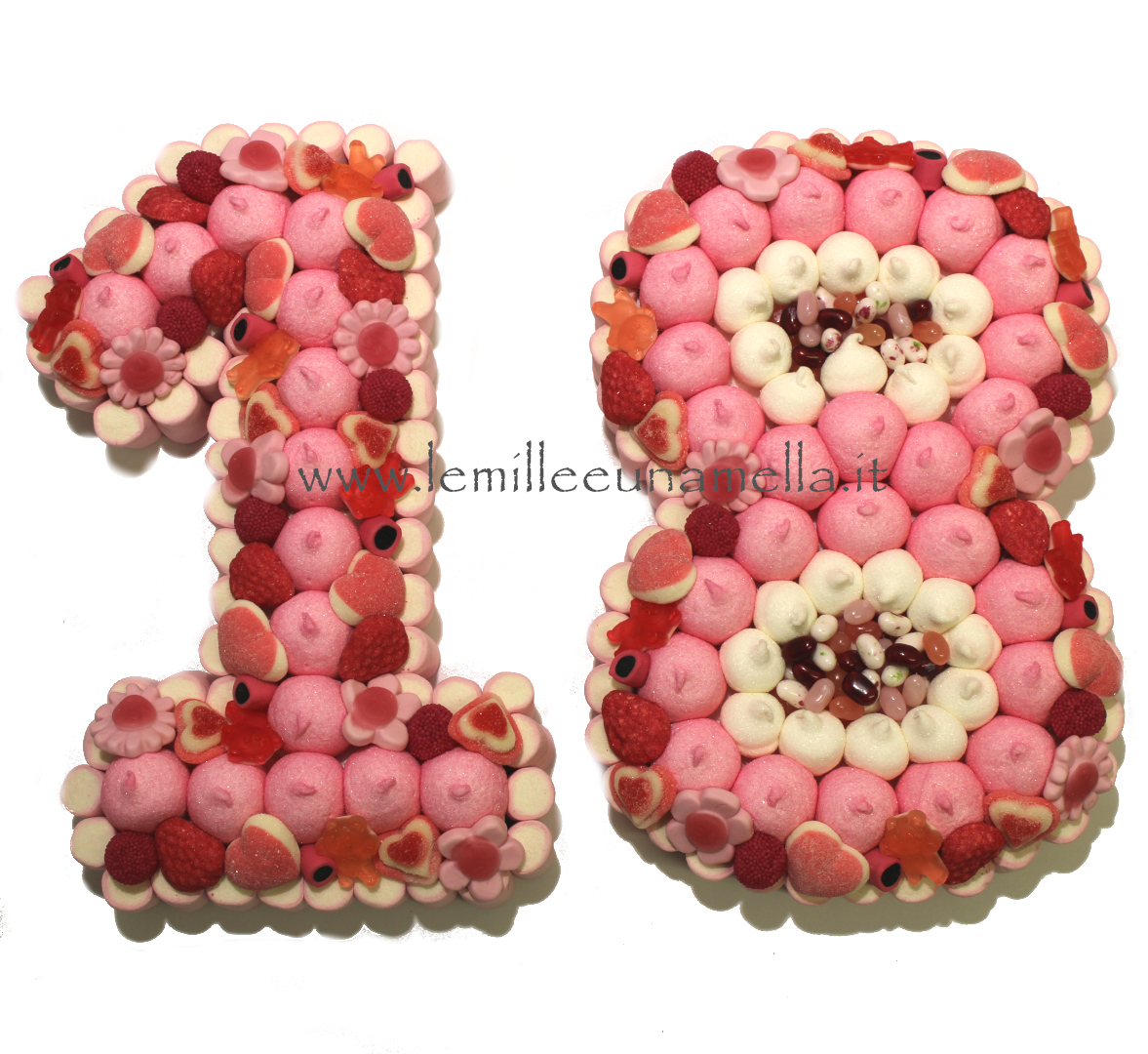 torta di caramelle compleanno numero 18 diciotto vendita online Le Mille e una Mella