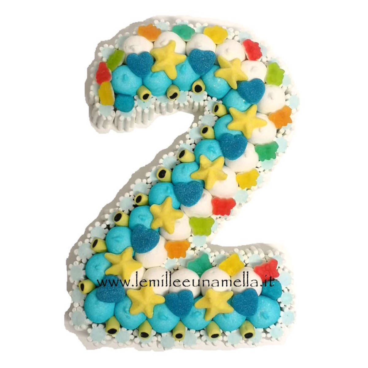 torta di caramelle e marshmallow a forma di numero per compleanno, vendita online Le Mille e una Mella