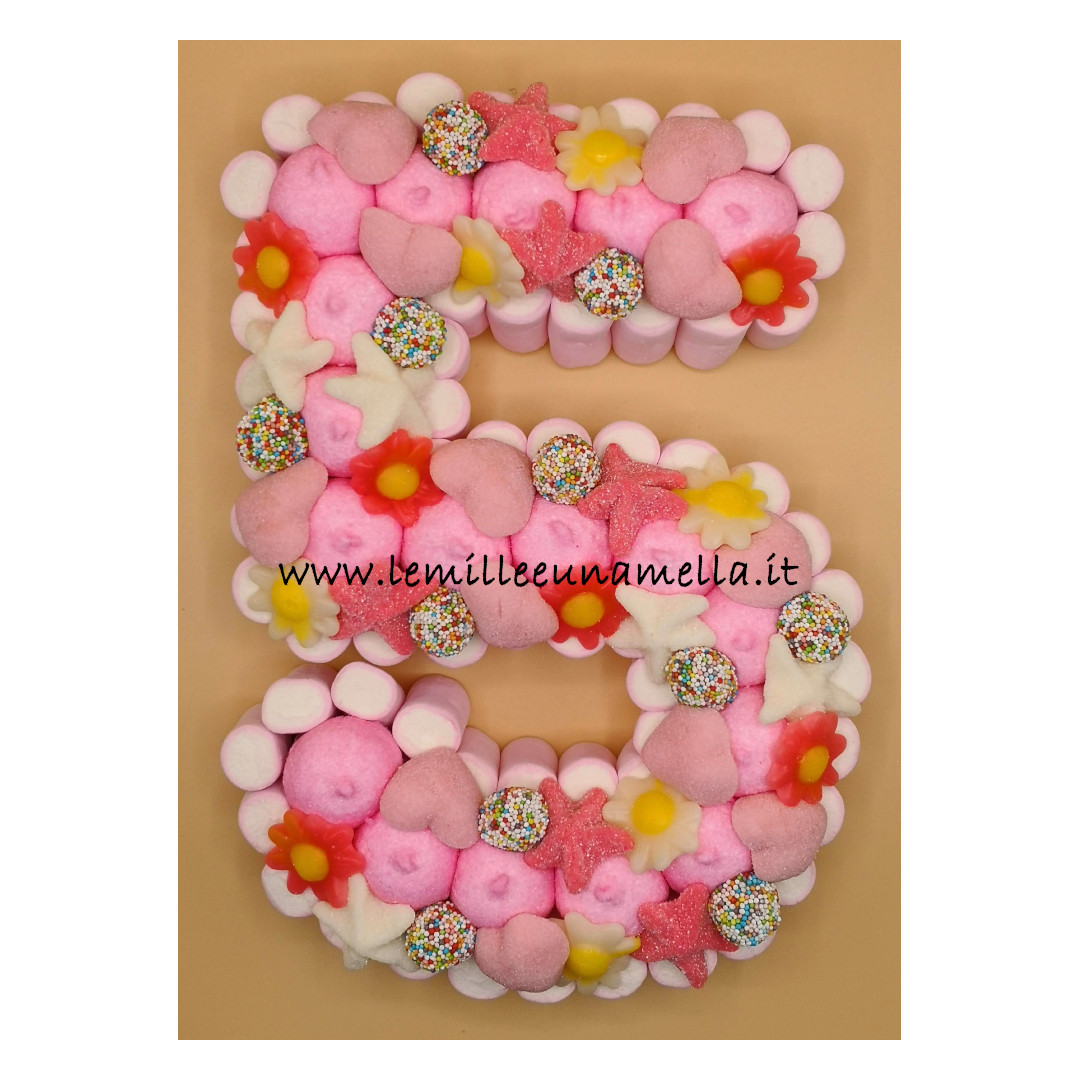 torta di caramelle e marshmallow a forma di numero per compleanno, vendita online Le Mille e una Mella