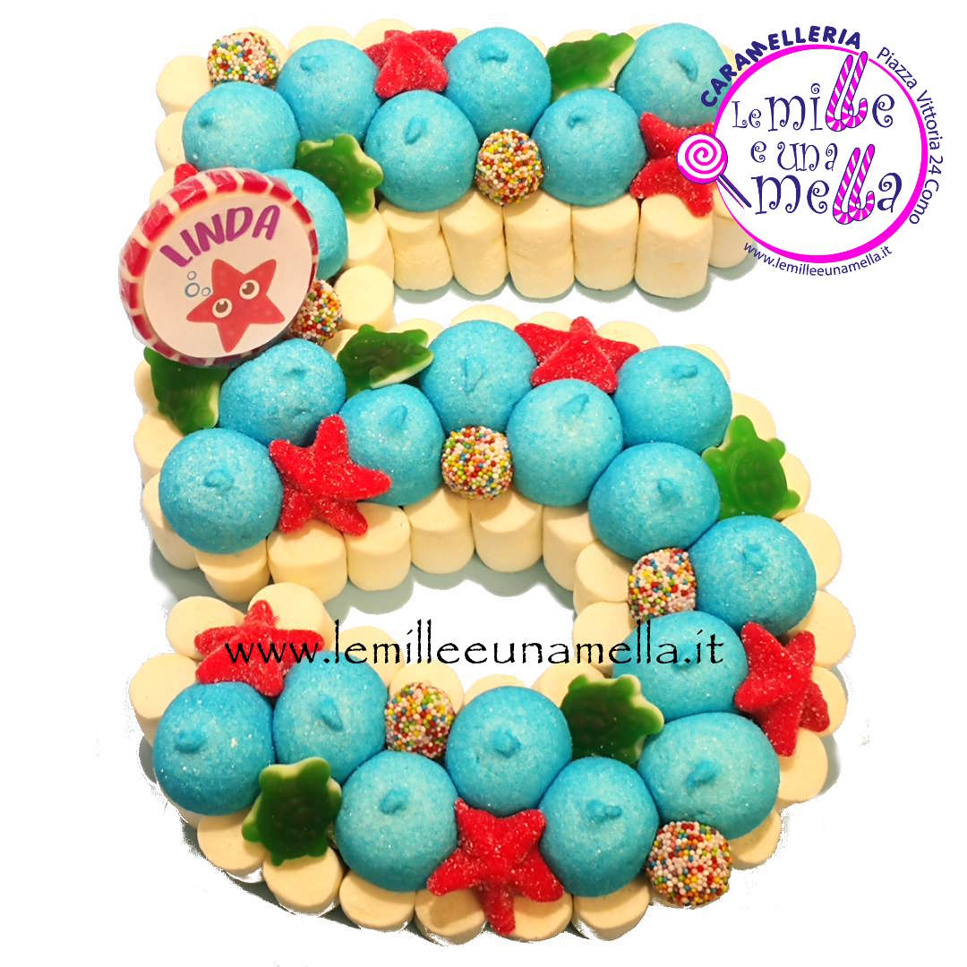 torta di caramelle e marshmallow a forma di numero per compleanno, vendita online Le Mille e una Mella