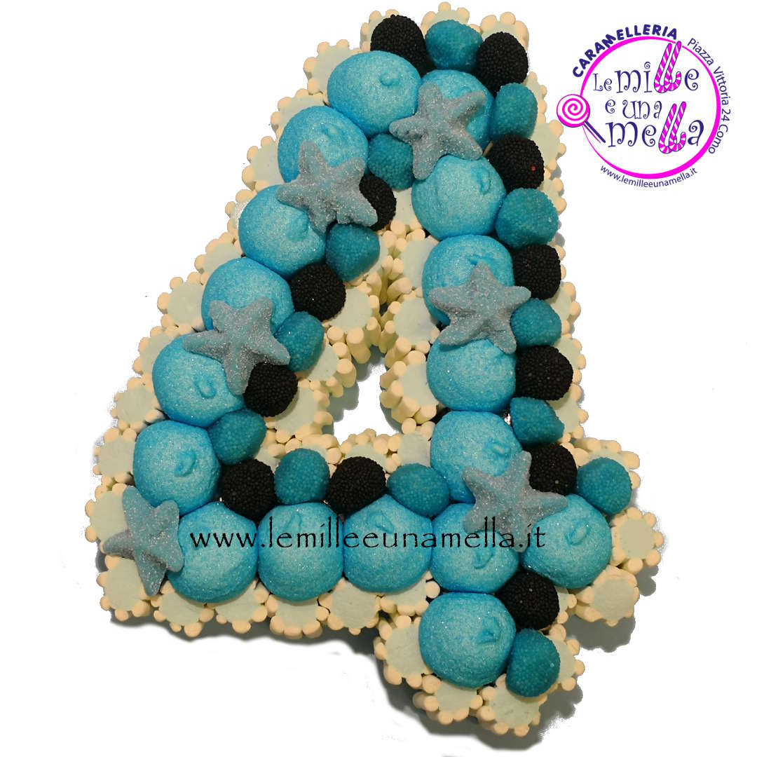 torta di caramelle e marshmallow a forma di numero per compleanno, vendita online Le Mille e una Mella