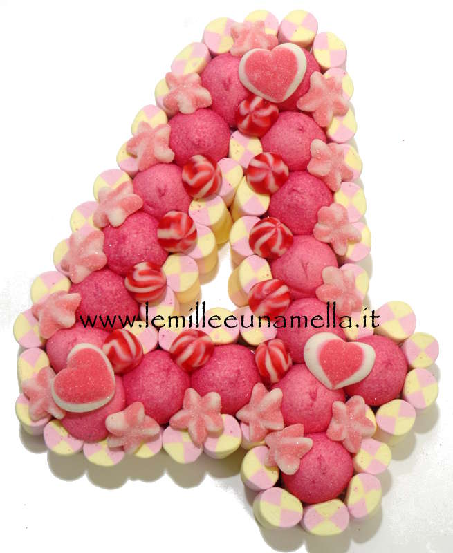 torta di caramelle e marshmallow a forma di numero per compleanno, vendita online Le Mille e una Mella