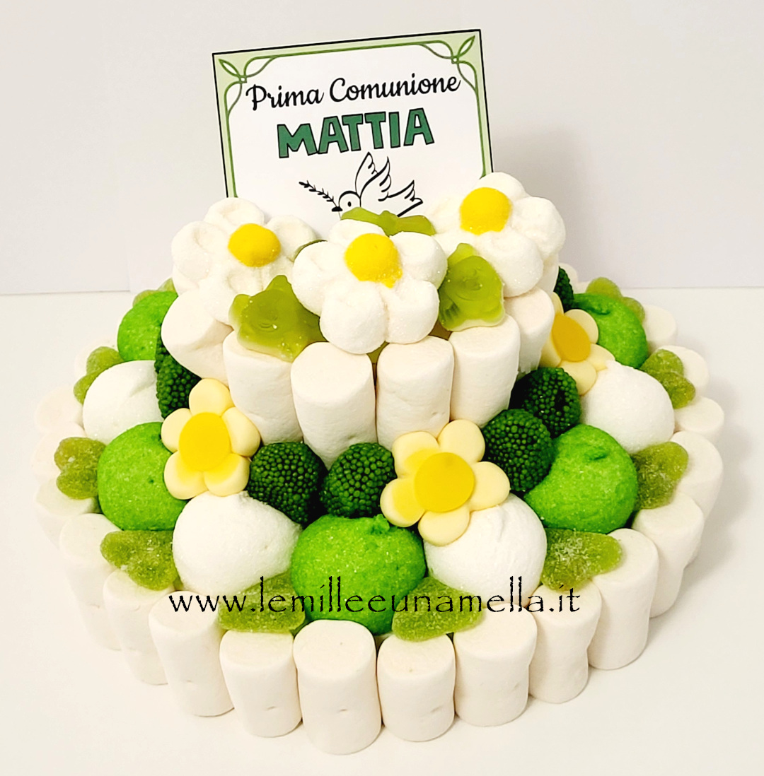 torta di caramelle e marshmallow Prima Comunione bambino vendita online Le Mille e una Mella