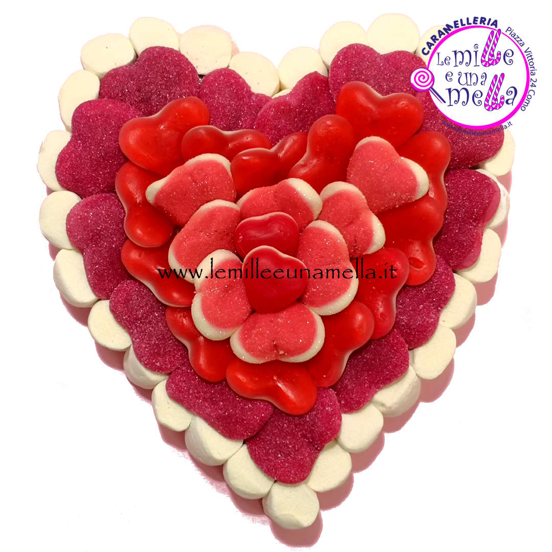 TORTA DI CARAMELLE E MARSHMALLOW A FORMA DI CUORE - 19cm - Le